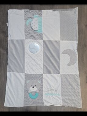 Forever Baby Patch and Play Blanket Goodnight Moon Bear Elephant Gray/Teal 30x40
